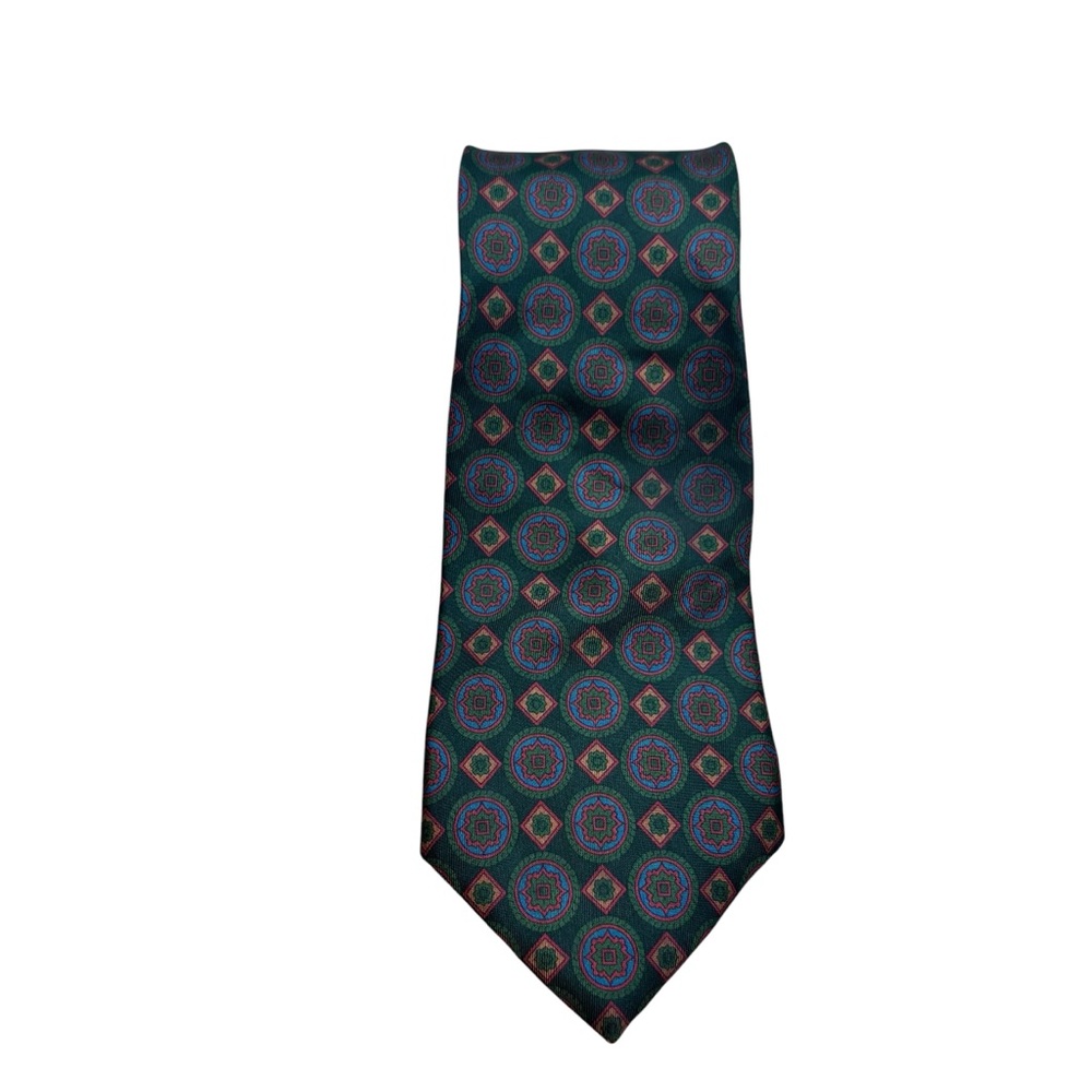 Men’s English Leather Brand‎ 100% Silk Neck Tie Green and Blue Print